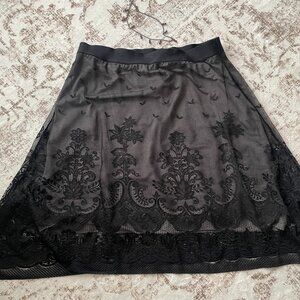 Max Studio | Black Lace Tulle A-Line Skirt | Mesh Overlay | Women’s Medium